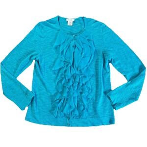 Kate Hill Fairy Ruffled Linen Blend Button Up Top Womens Large Coquette Romantic